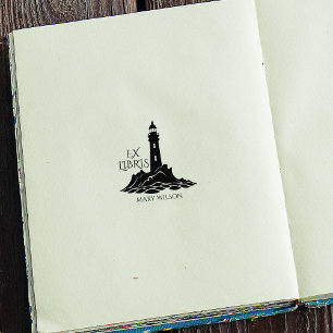 Modern Lighthouse Ex Libris Library Custom Rubber Stamp