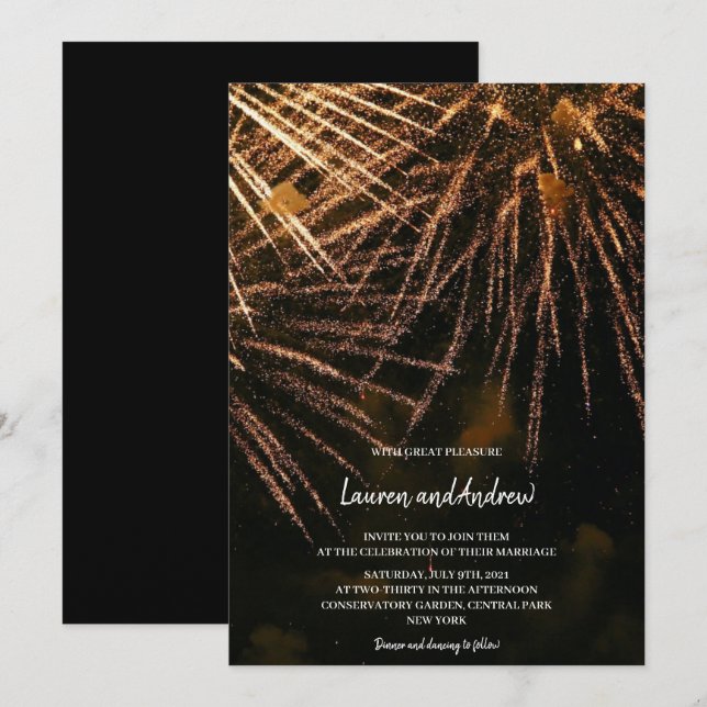 Modern Lightning Fire Wedding Invitation (Front/Back)