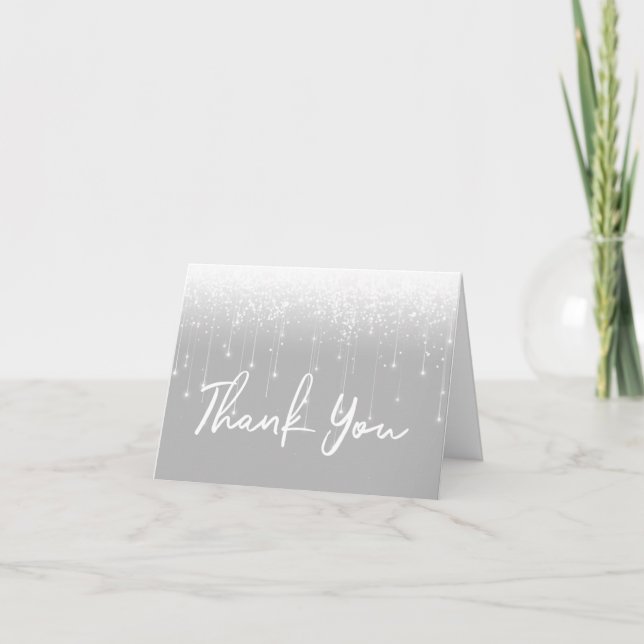 Modern Lights Grey White Sweet 16 Thank You Card (Front)