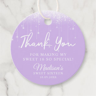 Modern Lights Lavender White Sweet 16 Favour Tags