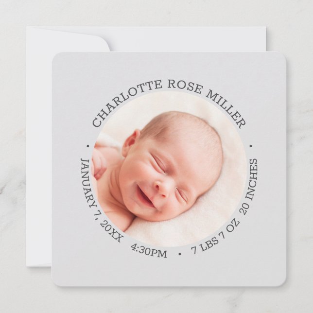 Modern Lilac Baby Birth Announcement Photo Card (Front)