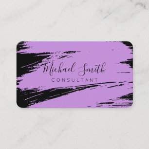 Modern Lilac Black Brush Stroke Paint Business Card
