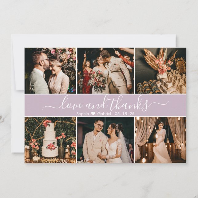 Modern Lilac Elegant Typography 6 Photo Collage Thank You Card (Front)