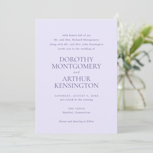 Modern Lilac Elegant Wedding Invitation (Standing Front)