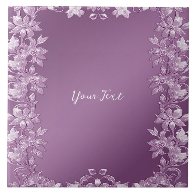 Modern Lilac Floral Ceramic Tile (Front)