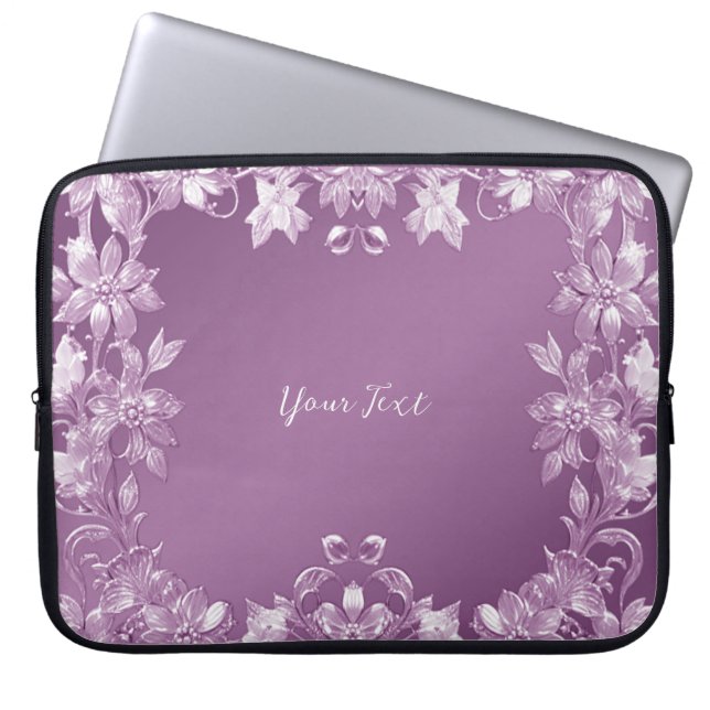 Modern Lilac Floral Laptop Sleeve (Front)