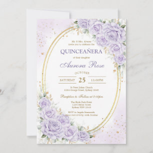 Modern Lilac Floral Quinceanera Invitation