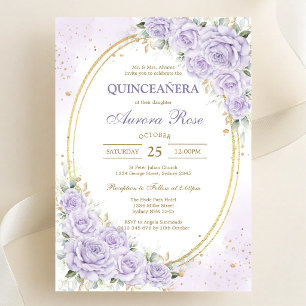 Modern Lilac Floral Quinceanera Invitation