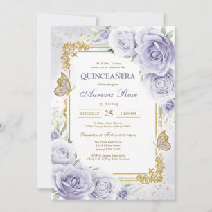Modern Lilac Floral Quinceanera Invitation