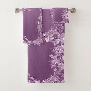 Modern Lilac Floral Towel Set