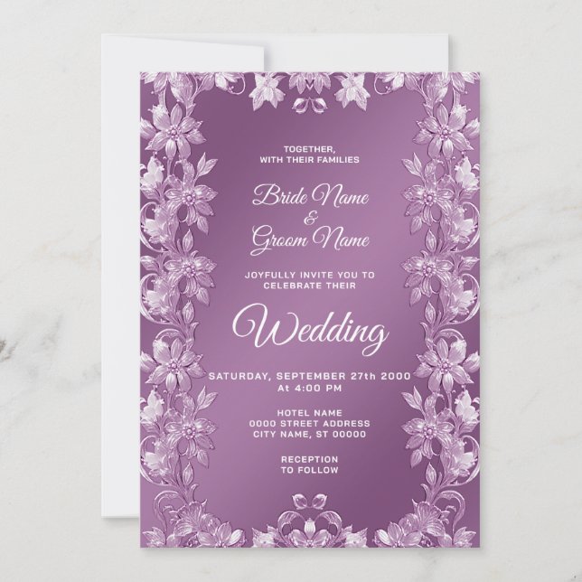 Modern Lilac Floral Wedding Invitation (Front)
