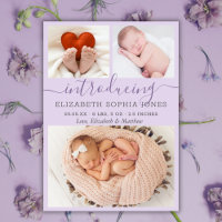Modern Lilac Girl Birth Announcement Photo Collage