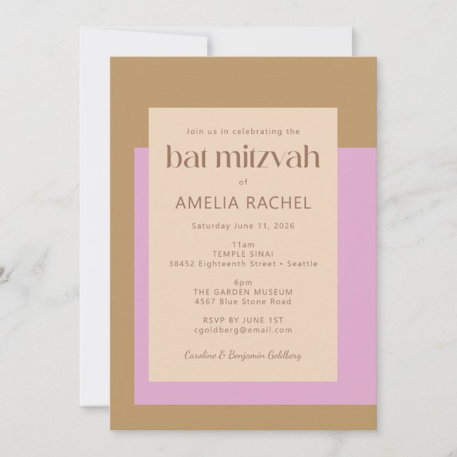 Modern Lilac Gold Pink Geometric Bat Mitzvah Invitation (Front)