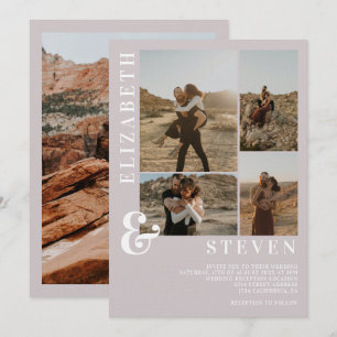 Modern lilac grey ampersand 5 photo grid wedding invitation
