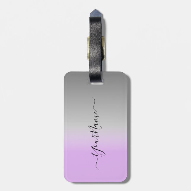 modern  lilac-grey  ombré personalised luggage tag (Back Vertical)