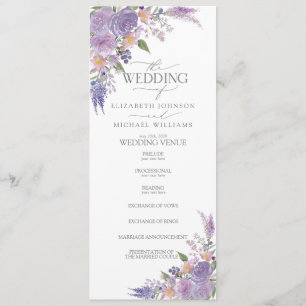 Modern Lilac Lavender Mauve Script Floral Wedding Programme