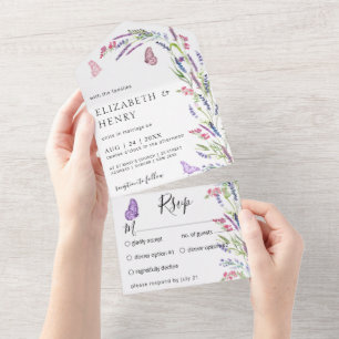 Modern Lilac Lavender Mauve Wedding All In One Invitation