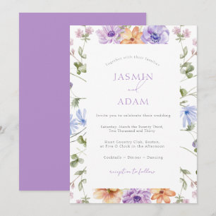 Modern Lilac Peach Watercolor Floral Wedding Invitation
