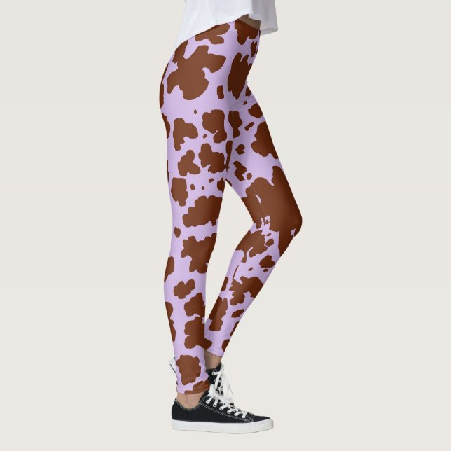 Modern Lilac Purple and Brown Cow Fur Print Leggings (Right)
