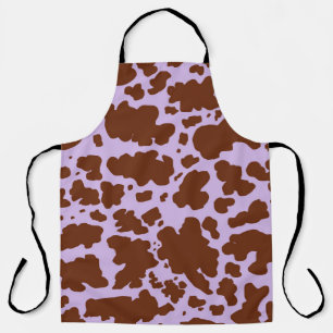 Modern Lilac Purple and Brown Cow Skin Print Apron