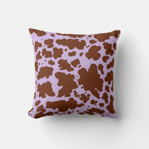 Modern Lilac Purple and Brown Cow Skin Print Cushion
