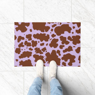 Modern Lilac Purple and Brown Cow Skin Print Doormat