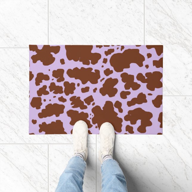 Modern Lilac Purple and Brown Cow Skin Print Doormat (Indoor)