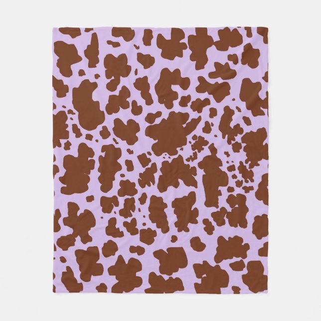 Modern Lilac Purple and Brown Cow Skin Print Fleece Blanket (Front)
