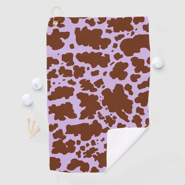 Modern Lilac Purple and Brown Cow Skin Print Golf Towel (InSitu)