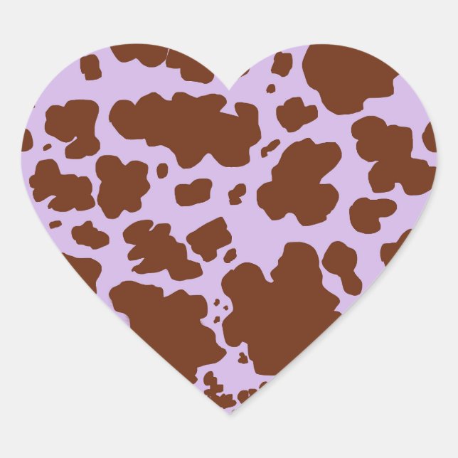 Modern Lilac Purple and Brown Cow Skin Print Heart Sticker (Front)