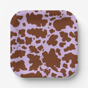 Modern Lilac Purple and Brown Cow Skin Print Paper Plate