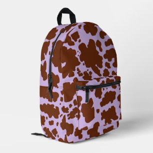 Modern Lilac Purple and Brown Cow Skin Print Printed Backpack