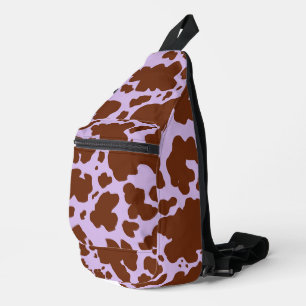 Modern Lilac Purple and Brown Cow Skin Print Sling Bag