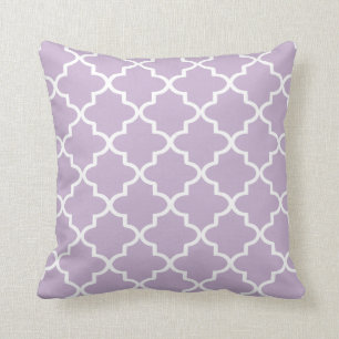 Modern Lilac Purple and White Moroccan Quatrefoil Cushion