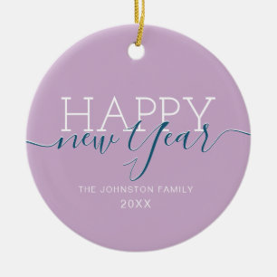 Modern lilac purple Happy new Year Ceramic Tree Decoration