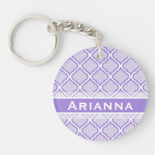 Modern Lilac Purple Moroccan Trellis Key Ring