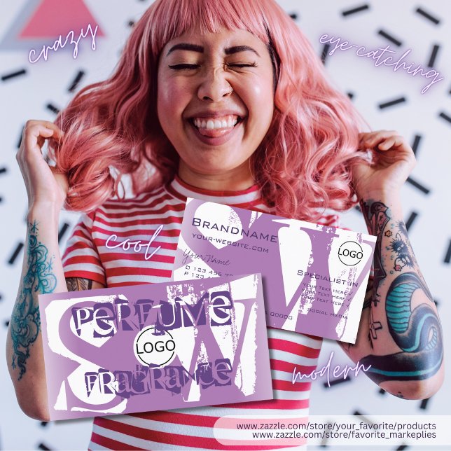 Modern Lilac Purple White with Logo and Monogram Business Card (Creator Uploaded)