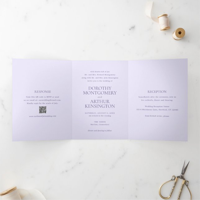 Modern Lilac QR Code Elegant Wedding Tri-Fold Invitation (Inside)