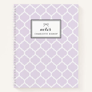 Modern Lilac Quatrefoil Pattern Personalised Notebook