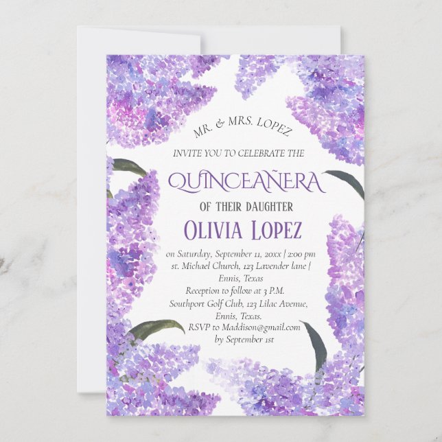 Modern Lilac Quinceañera Purple Lavender Birthday  Invitation (Front)