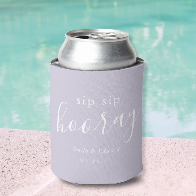 Modern Lilac Sip Sip Hooray Wedding Favour Can Cooler (Creator Uploaded)