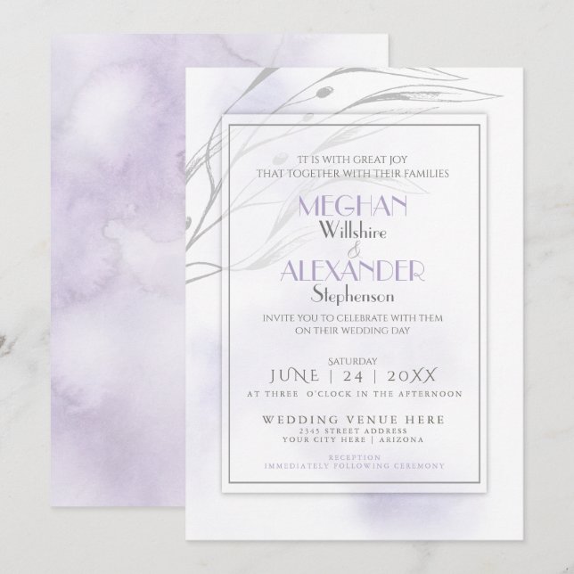 Modern Lilac Watercolor Splash Invitation (Front/Back)