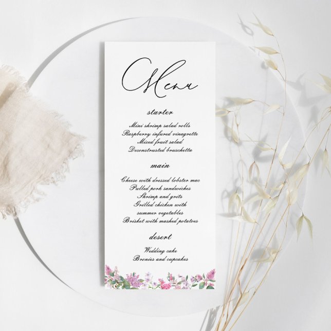 Modern Lilac Watercolor Wildflowers Wedding  Menu (Creator Uploaded)