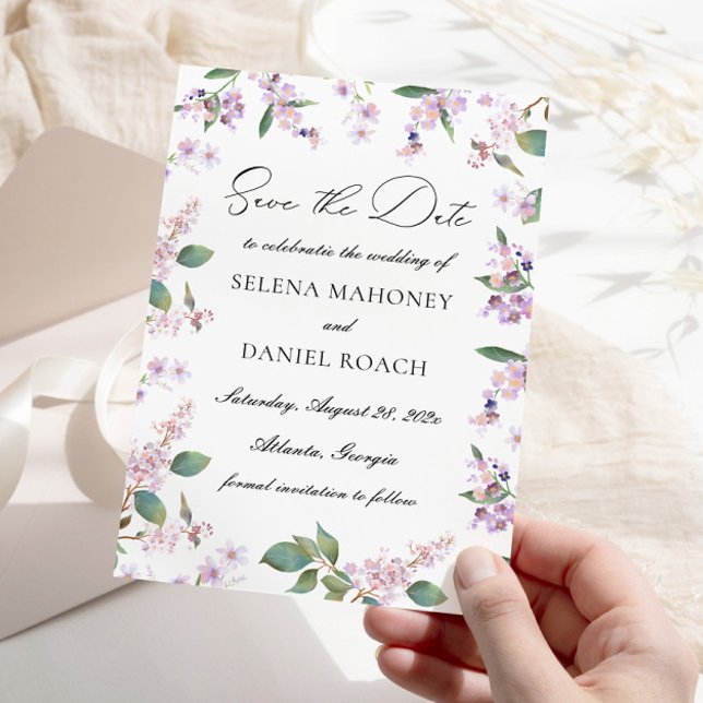 Modern Lilac Watercolor Wildflowers Wedding  Save The Date (Creator Uploaded)