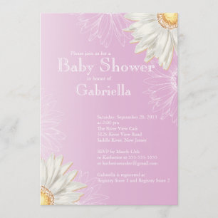 Modern Lilac & White Gerbera Daisy Baby Shower Invitation