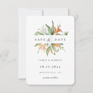 Modern Lily Botanical Floral Save The Date Announcement