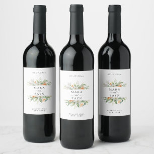 Modern Lily Botanical Floral Wedding Wine Label