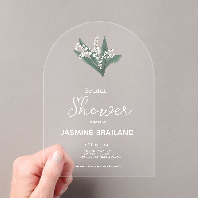 Modern Lily Of The Valley Bouquet Bridal Shower   Acrylic Invitations (Insitu (Handheld))