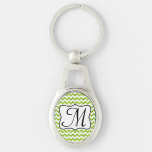 Modern Lime Gree Glitter Chevron Zig Zag Key Chain
