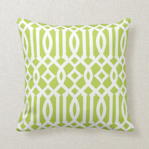 Modern Lime Green and White Trellis Pattern Cushion